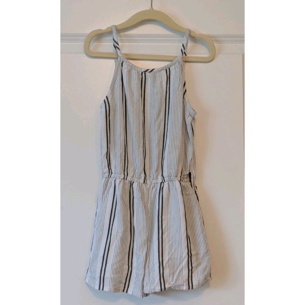 Abercrombie Kids Girls Size 5/6 White Gray Black Stripe Adjustable Straps Romper